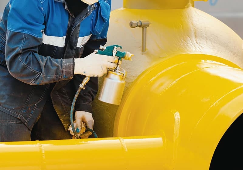 Manufacturer painting metal parts yellow